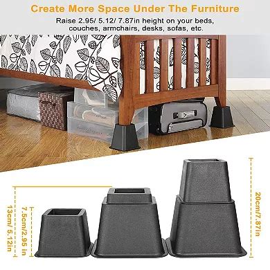 8Pcs Furniture Risers 500kg 1100lbs Capacity Bed Lifters Adjustable ...