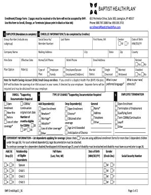 Enrollment/Change Form - Baptist Health Plan - Fill and Sign Printable ...
