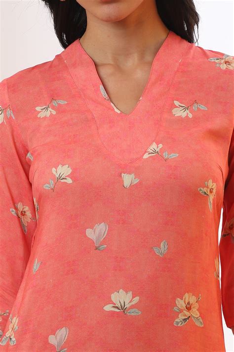 Buy Salmon Pink Floral Printed Modal Straight Kurta Online for Woman ...