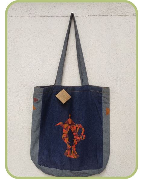 Denim hand bag with embroidery
