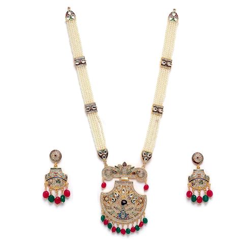 Buy ZENEME Jewellery Set Gold Plated Long Necklace Hyderabadi Design ...