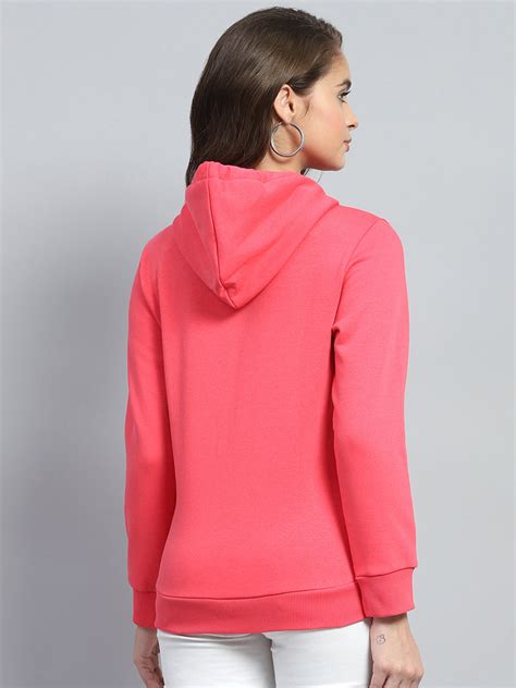 Buy Women Coral Solid Hooded Full Sleeve Sweatshirt Online in India ...