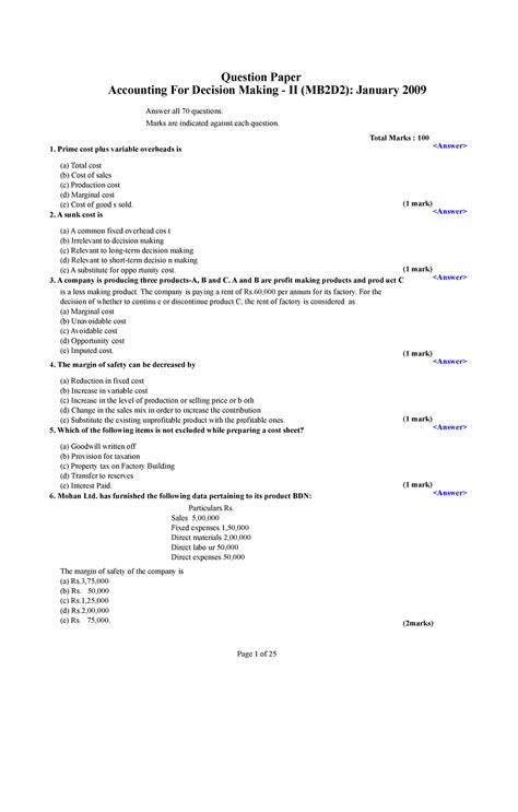 Accounting for Decision Making - Question Paper Accounting For Decision ...