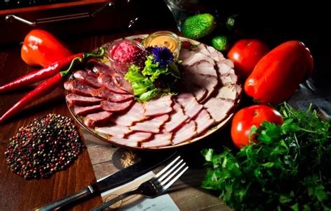 Wallpaper greens, meat, vegetables, tomatoes, spices, pork for mobile ...