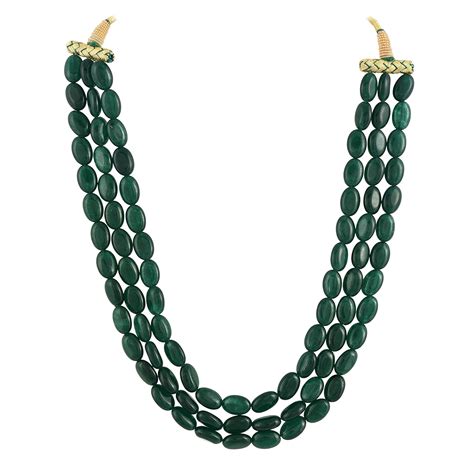Buy Ratnavali Jewels 3 Layer Real Green Emerald Onyx Stone Beads ...