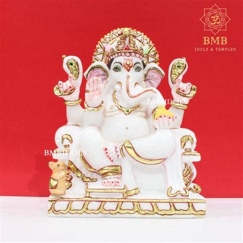 Marble Ganesh Murti made in Pure White Makrana Marble in 9inches – BMBIDOLS