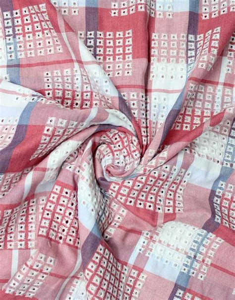 All Over Design Yarn Dyed Check , Off White Color Thread Embroidery ...