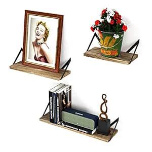 INDIAN DECOR 50094Rustic Floating Wall Mount Shelves Set of 3 MDF Wood ...