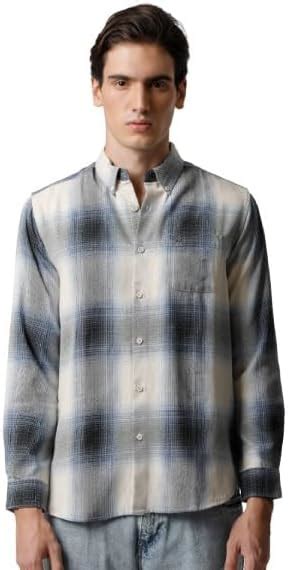 THE BEAR HOUSE Men Slim Fit Checkered Button Down Collar Casual Shirt ...