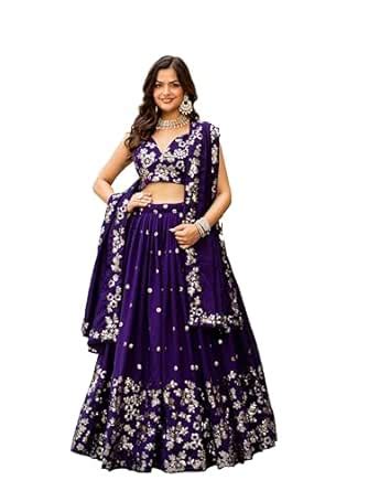 Buy JIHU CULTURE Purple Zari Sequence Embroidery Work Silk Semi ...