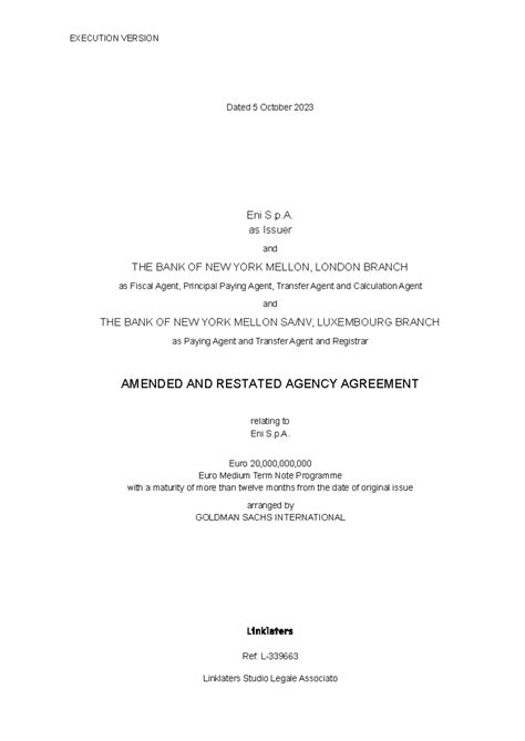 Eni S.p.A. EMTN Update 2023: Amended Agency Agreement - Studocu
