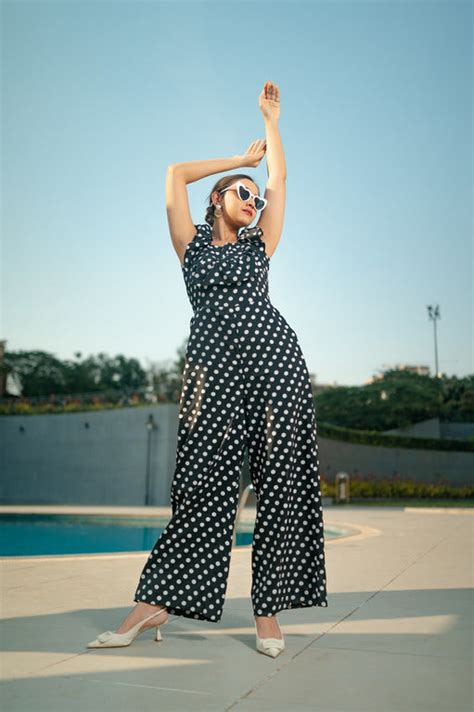 Black Polka Dot Jumpsuit for Women | Neha Sharma Label