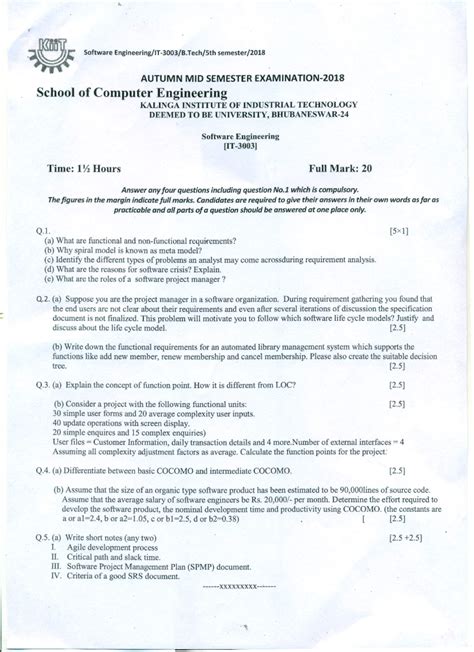 5th Semester , B Tech , Software Engineering, IT-3003 –Autumn Mid Sem ...