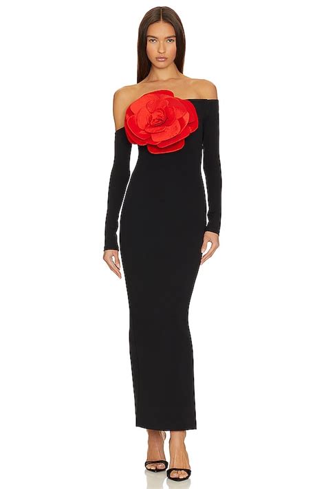 MISCREANTS Charlotte Rose Dress in Black & Red Rose | REVOLVE