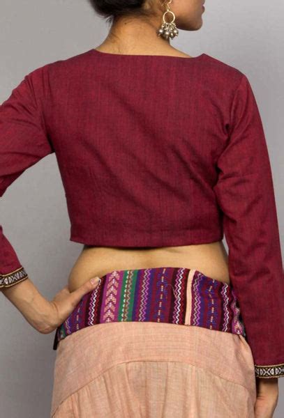 Maroon crop top with Thai woven sleeves – TJORI