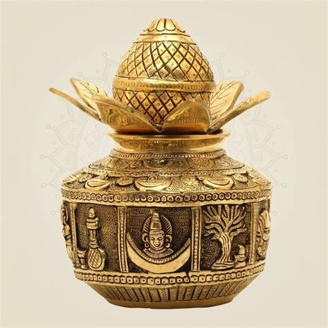 Brass Kalash with Coconut & Lotus Pooja Decor