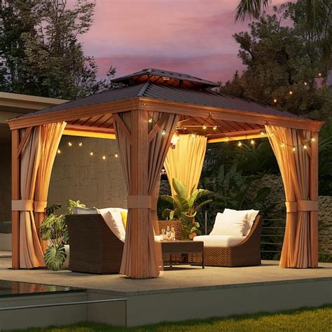 AOXUN 12-ft x 10-ft Gazebo Rectangle Brown Metal Steel Roof Gazebo with ...
