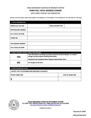 Fillable Online TEXAS EMERGENCY SERVICES RETIREMENT SYSTEM FORM PAC ...