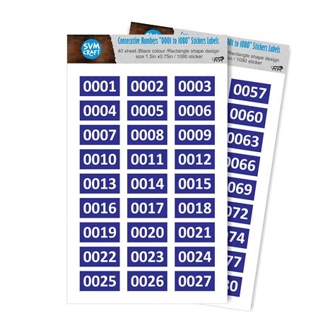 SVM CRAFT® 1-1000 Consecutive Number Inventory Labels Stickers Sheets ...