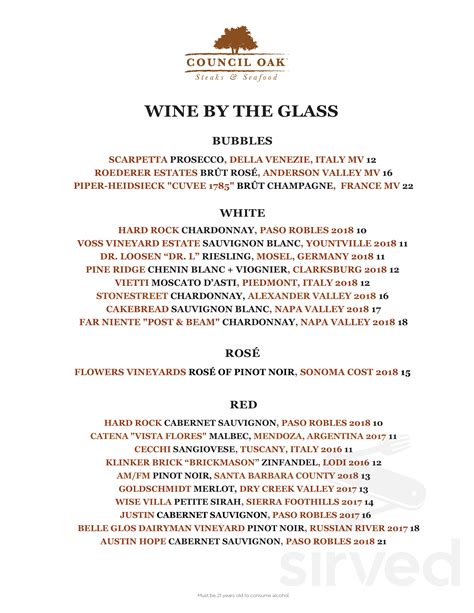 Menu - Wheatland CA's Council Oak Steaks & Seafood | Sirved