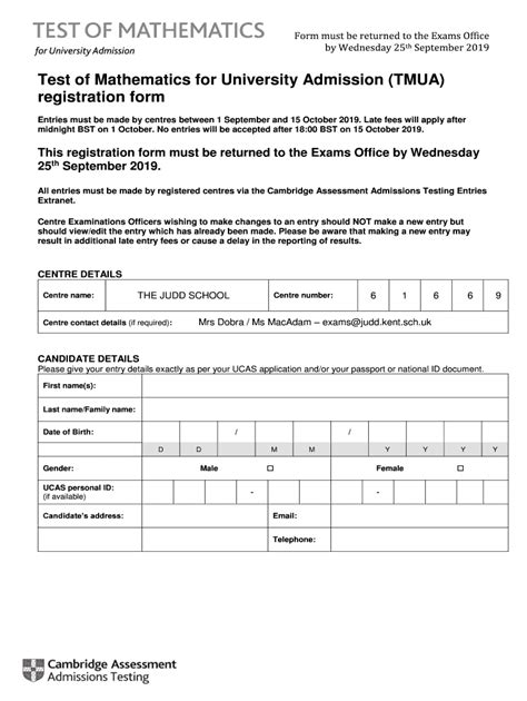 Test Of Mathematics For University Admission Tmua - Fill Online ...