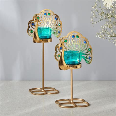 Buy Home Centre Corsica Mayur Set of 2 Iron Pedestal Votive Holders ...
