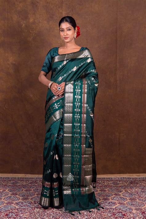Dark Green Pure Mango Silk Banarasi Handloom Saree | The Handlooms