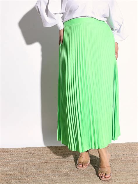 Buy Women Neon Green Accordion Pleated Skirt Online at Best Price ...