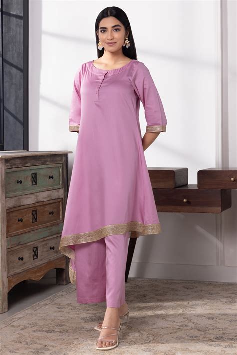 Emma Lavender Cotton Asymmetric Kurta Set