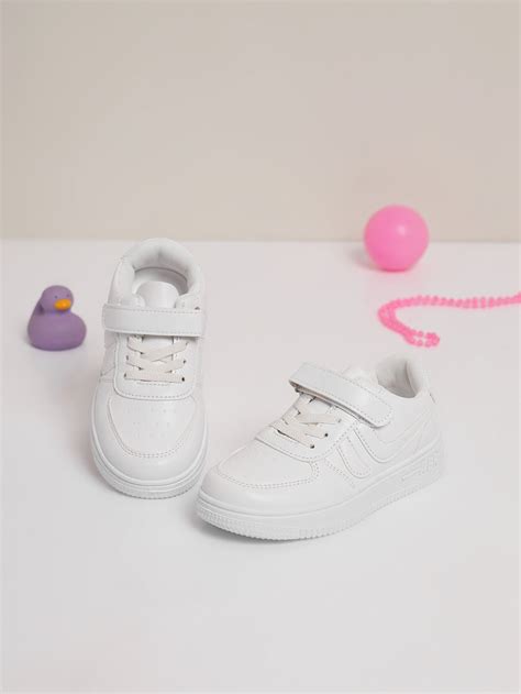 White PU Stylish Velcro Sneakers For Kids-Unisex | Truffle Collection India