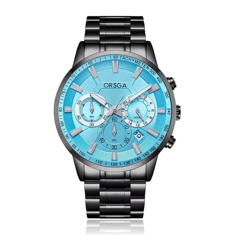 Buy ORSGA Comet Men's Tachymeter Chronograph Blue Dial Watch – Black ...