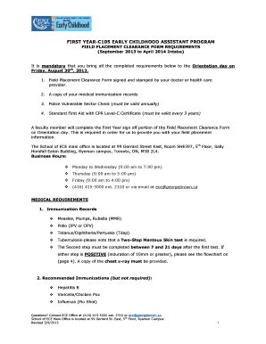Fillable Online C105-Early Childhood Assistant Field placement form Fax ...