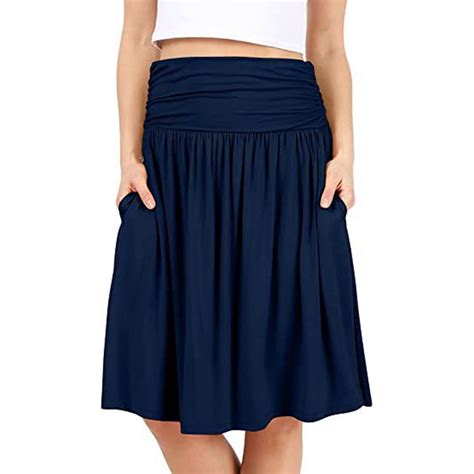 Pntutb Womens Summer Skirts Solid Color Pleated Flowing Knee-Length ...
