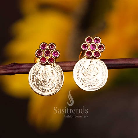 Lakshmi Coin Earrings – 1 Gram 24K Gold Look Temple Wear - Sasitrends