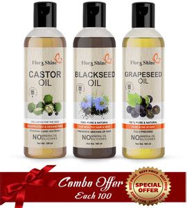 flora shine 100 % Pure & Natural Castor & Blackseed & Grapeseed Oil ...
