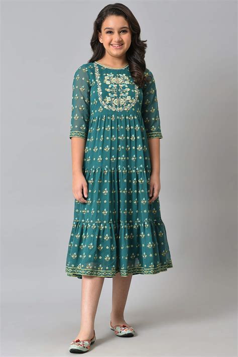 Buy Girls Green Zari Embroidered Festive Dress Online for Woman | Shop ...