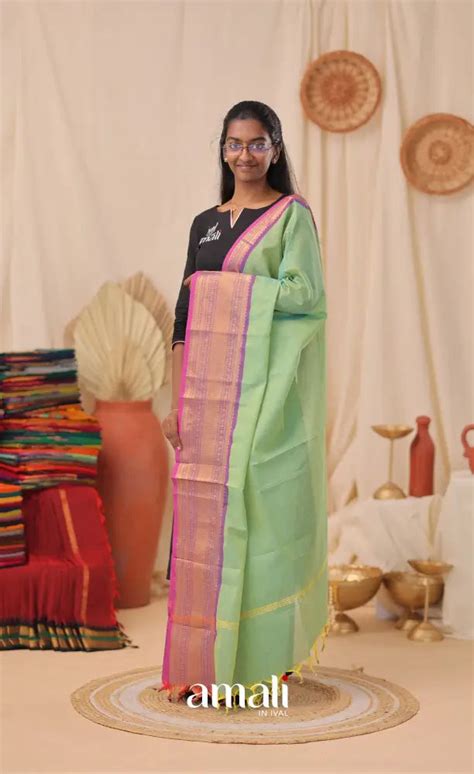 Sea Green With Purple-Pink Chettinad Cotton Dupatta – Ivalinmabia