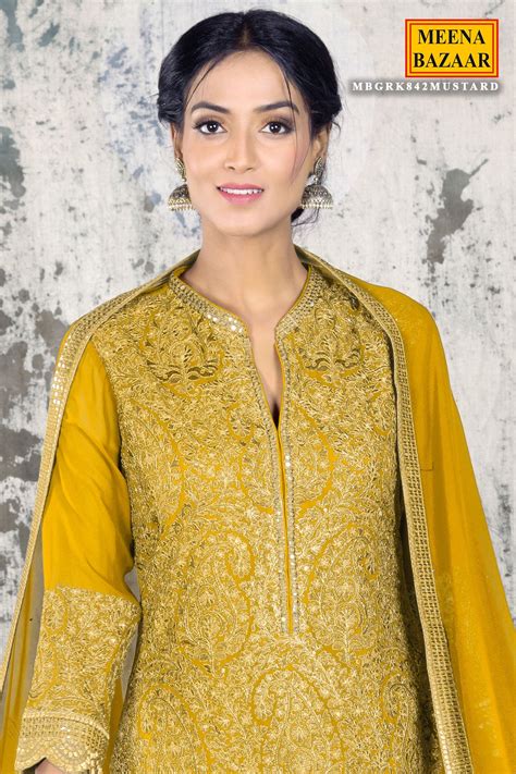 Mustard Georgette Gharara Unstitched Suit – Meena Bazaar
