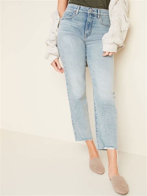 Extra High-Waisted Sky-Hi Straight Raw-Hem Jeans for Women | Old Navy ...