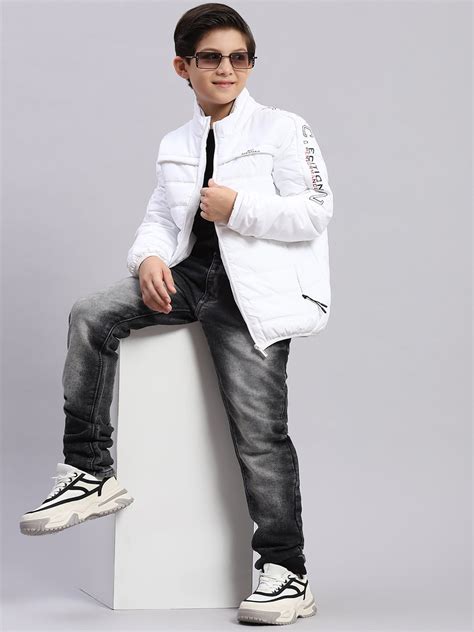 Buy Boys White Solid Stand Collar Full Sleeve Boys Jacket Online in ...