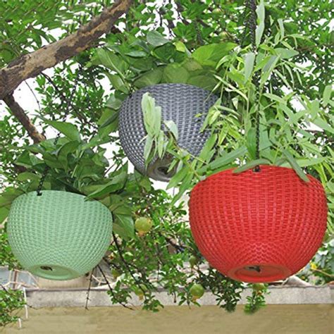 Round Garden Plant with Chain Hanging Planters Basket Decor Rattan ...