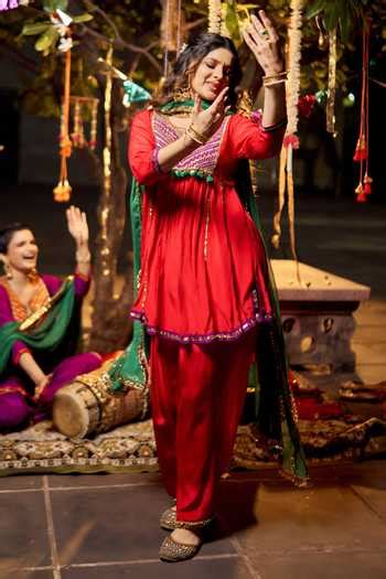 Buy Red Crepe, Chiffon Metallic Thread, Sequins, Embroidered Yoke Kurta ...
