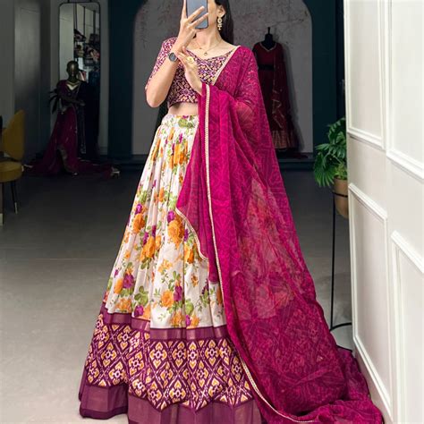Jinal Tussar Silk Dark Pink Dhavani Set | Langa Davani Set | Half-Sare ...