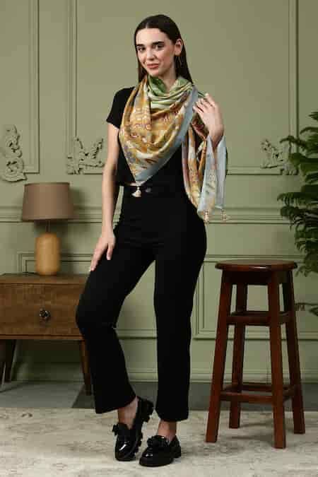 Buy Green Floral Printed Silk Stole by SHINGORA Online at Aza Fashions.