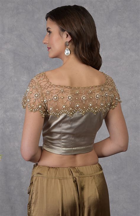 Beige French Chantilly Lace Saree | Elegant Embroidered Blouse ...