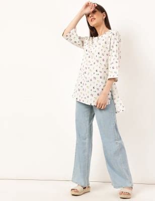 Linen Mix Floral Mandarin Collar Tunic