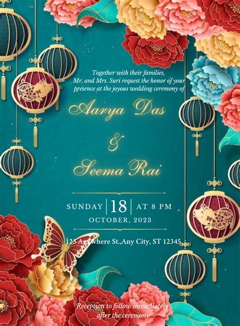 Green Butterflies Traditional Wedding Invitation – King of Cards