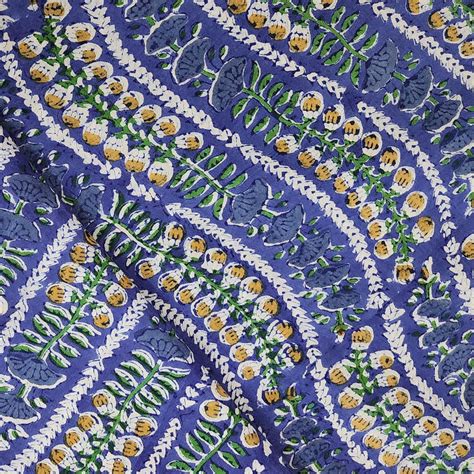 Pure Cotton Jaipuri Blue With Curvy Creeper Hand Block Print Fabric ...