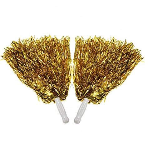 PartyToko Metallic Shiny Gold Cheerleader Rooter Shaker Pom Poms, Gold ...