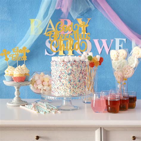 Buy 49 Pieces Baptism Cake Toppers God Bless This Child Cake Topper Set ...